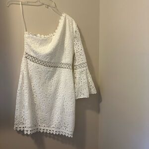 One shoulder white lace dress with bell sleeve size xl
